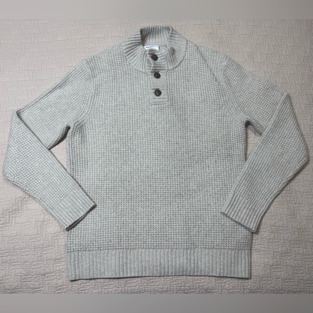 Old Navy Men's Latte Beige Knit Textured Button Mock Neck Sweater Size Medium